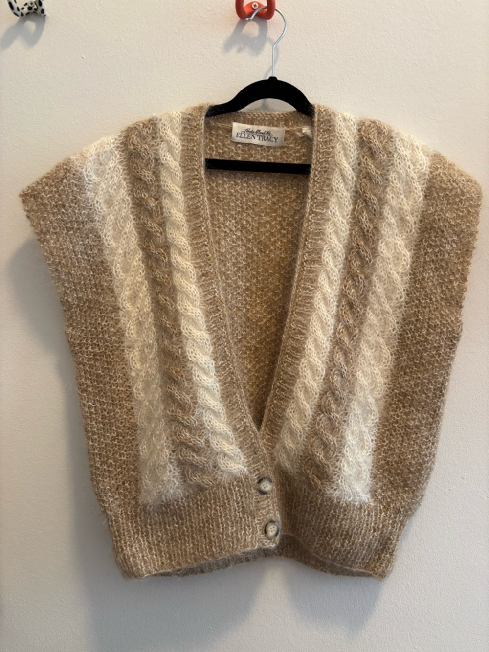 Ellen Tracy Mohair Cream & Tan Sweater Vest